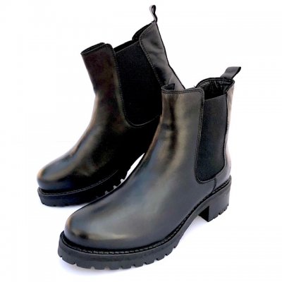 rosa negra chelsea boots kängor skinn black svart dam resår