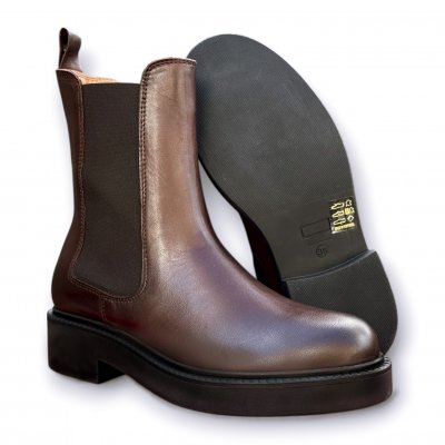 rosa negra chelsea boots kängor skinn dk brown mörkbrun dam resår