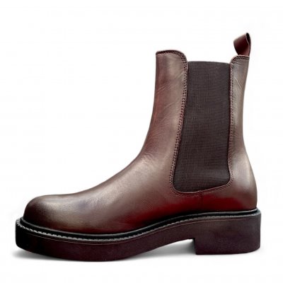rosa negra chelsea boots kängor skinn dk brown mörkbrun dam resår