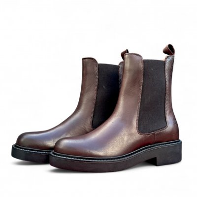 rosa negra chelsea boots kängor skinn dk brown mörkbrun dam resår