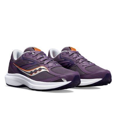 Saucony cohesion 17 Lupine Vizired Pourpre lila orange rymlig dam walkingsko komfort stabil stötdämpande jogging fritid promenad
