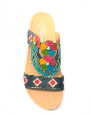Soft Comfort Sandal Slipin Navy Blå Blommor Kilklack