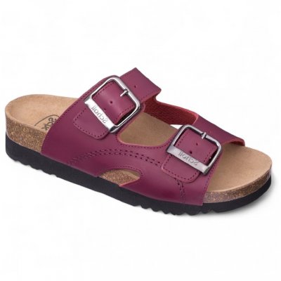 scholl moldava skinn mocka bio adapta sandal komfortsandal mjuk kork anatomisk arbetssko dam vinröd bordeaux