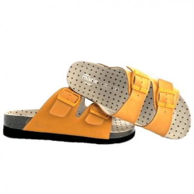 sköna Marie Bixia / Mörkgul biosandal kork fotriktig