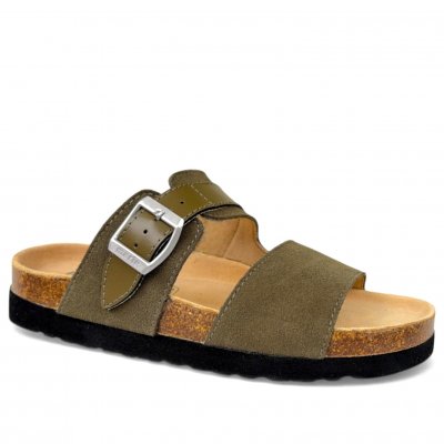 Sköna Marie Nina Biosandal Olivgrön fotriktig kork mocka läder