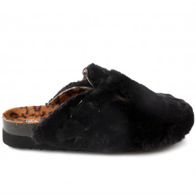 sköna marie selma kork biosandal päls textil mocka toffla toffel svart dam