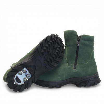 soft comfort vinterboots lampton broddsko dubbar antislip broddar broddskor varmfodrade mocka fotriktiga dragkedja grön provsko