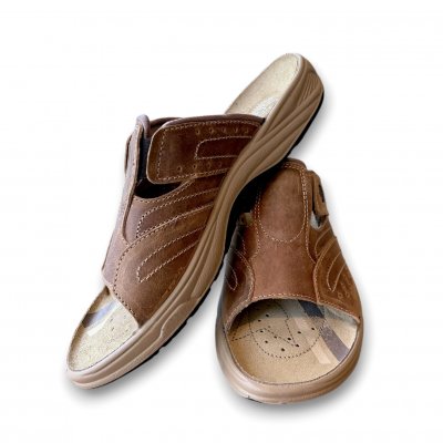 Softwork comfort Slip-In Sandal Herr Brun läder skinn bekväm resår snygg