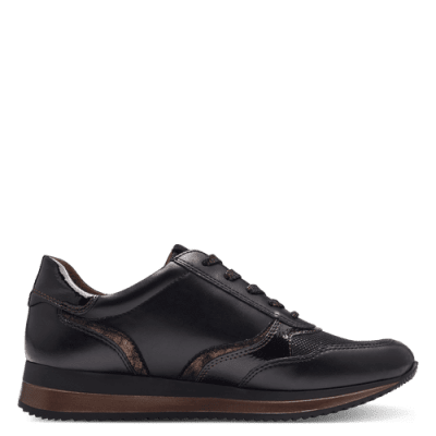 Jana somon Soft Line Sneaker med Rymlig Läst Svart brons vegan h-bredd komfort memoryfoam textil damsko fotriktig
