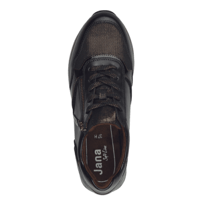 Jana somon Soft Line Sneaker med Rymlig Läst Svart brons vegan h-bredd komfort memoryfoam textil damsko fotriktig