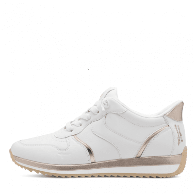 Tamaris mona step in lätt Sneaker med Rymlig Läst vit guld gold komfort memoryfoam läder skinn damsko fotriktig