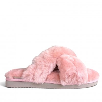 Woollies Fårskinnstofflor Slip-On cross luxe stone rose rosa päls fårull slipin slipon