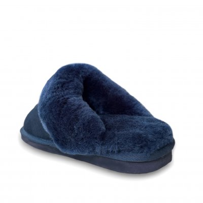 Woollies Fårskinnstofflor Slip-On navy mörkblå marin päls fårull slipin slipon