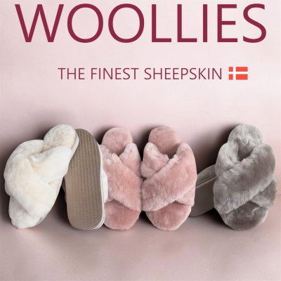 Woollies Fårskinnstofflor Slip-On cross luxe stone grå brun päls fårull slipin slipon