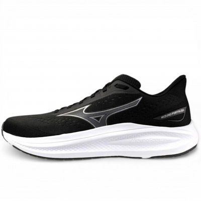 Mizuno fortrush multi herrsko black svart vit silver löparsko promenad fritid walking jogging dämpad rak pronation rymlig